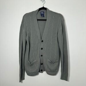 John Blair Men's Medium Cable Knit Cardigan Sweater